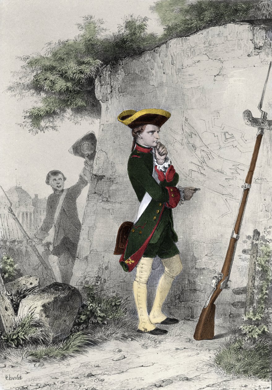 Napoleón I Bonaparte (1769 - 1821) en la escuela militar de Brienne en 1783. Grabado por Charlet del siglo XIX de Nicolas Toussaint Charlet