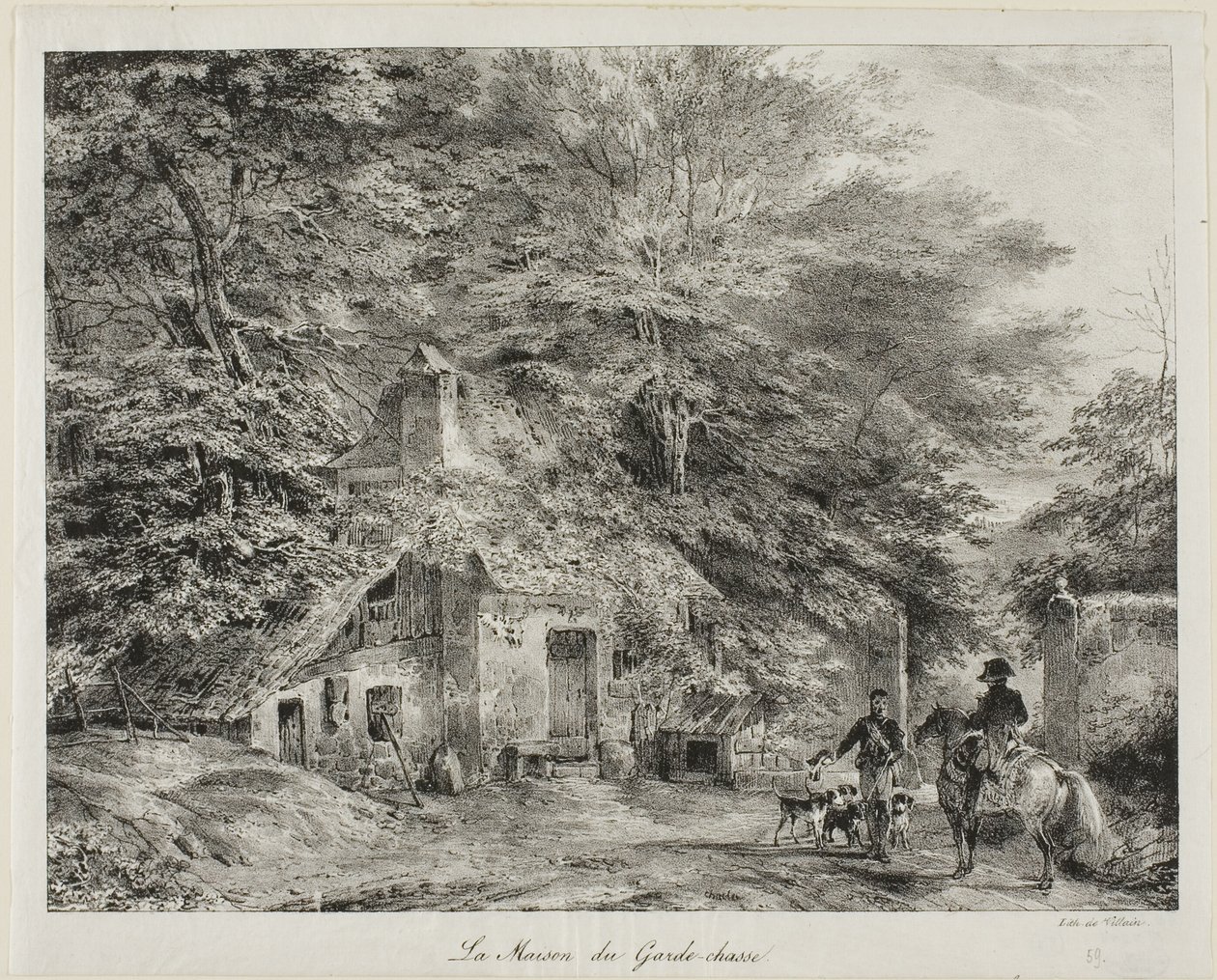 La cabaña del guardabosque, del Álbum de 1826 de Nicolas Toussaint Charlet