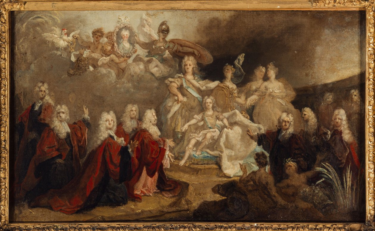 Alegoría del compromiso de Luis XV con la infanta María Ana Victoria de España (1722), en 1722 (óleo sobre lienzo) de Nicolas de (workshop) Largilliere