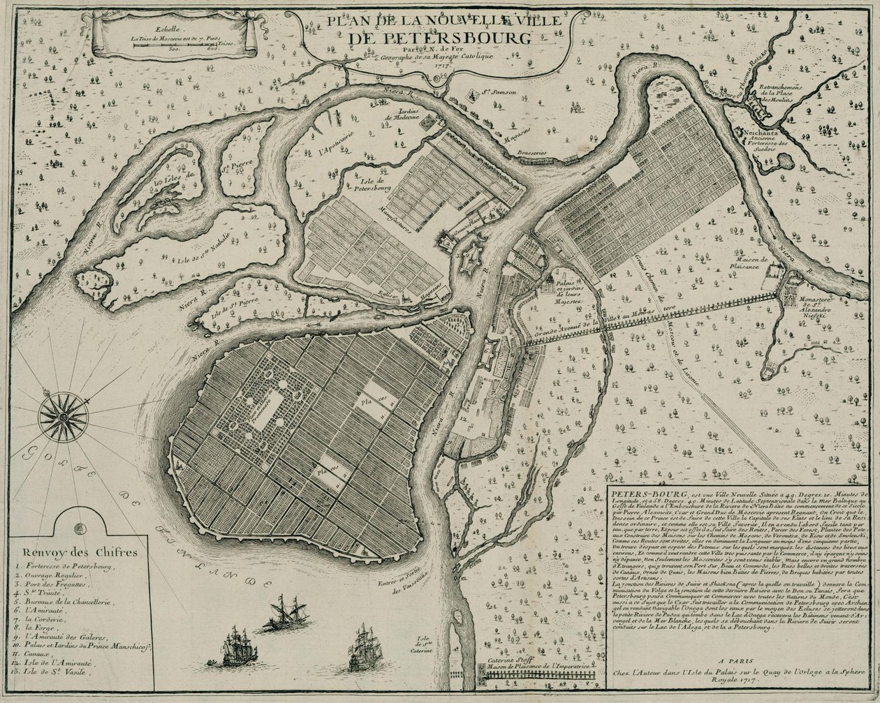Mapa de Petersburgo, 1717 de Nicolas de Fer