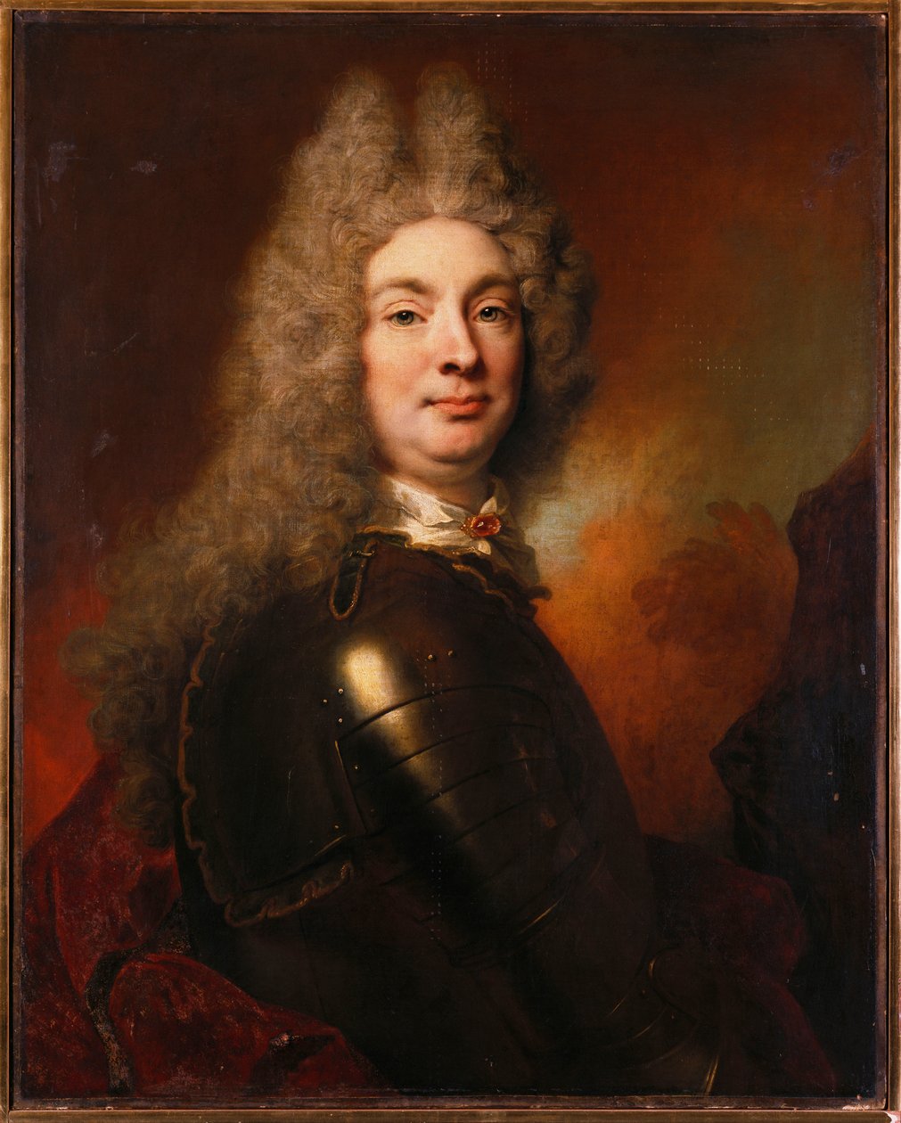 Retrato de un noble en armadura, con una capa roja de Nicolas de Largillière