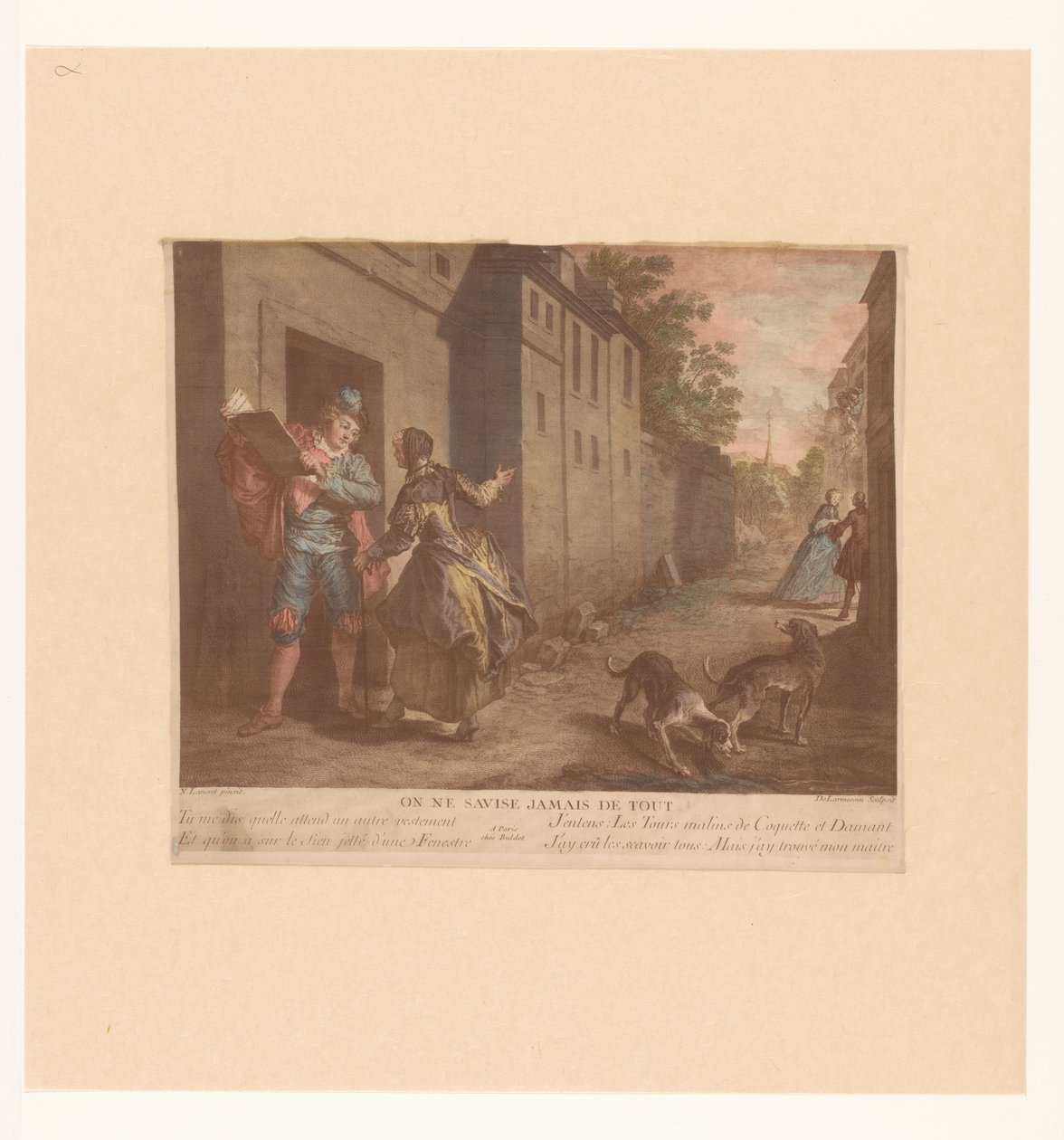 Vista de la calle con un hombre con un libro
Ou ne savise jamais de tout (título sobre objeto)
Fabels van Jean de La Fontaine (título de la serie)
Suite d