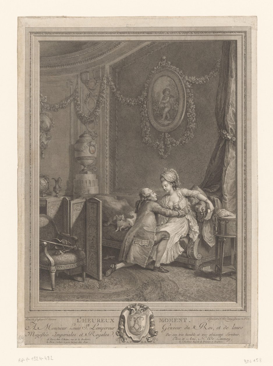 El momento feliz
Slaapkamerinterieur met koppel op bed
El momento feliz (título en el objeto) de Nicolas de Launay (goudsmid)