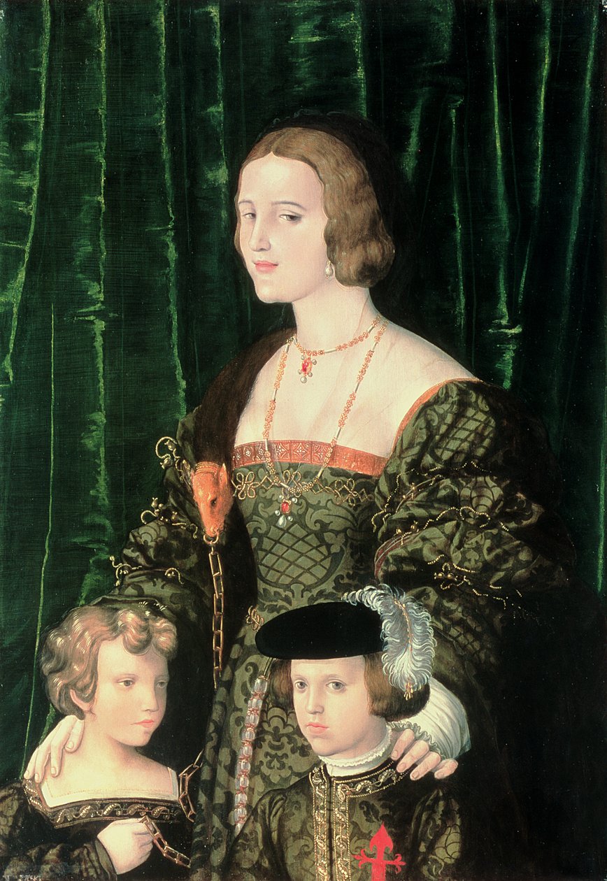 Juana la Loca de Castilla (1479-1555), el joven Carlos V (1500-58) y su hermana de Nicolaus Alexander Mair von Landshut