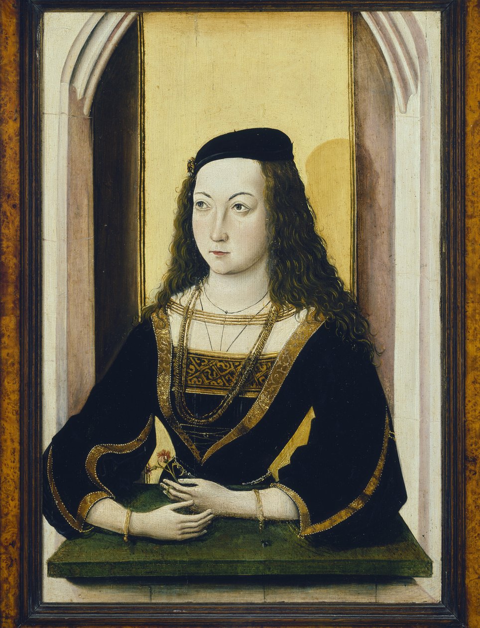 Retrato de una joven sosteniendo una flor, finales del siglo XV de Nicolaus Alexander Mair von Landshut