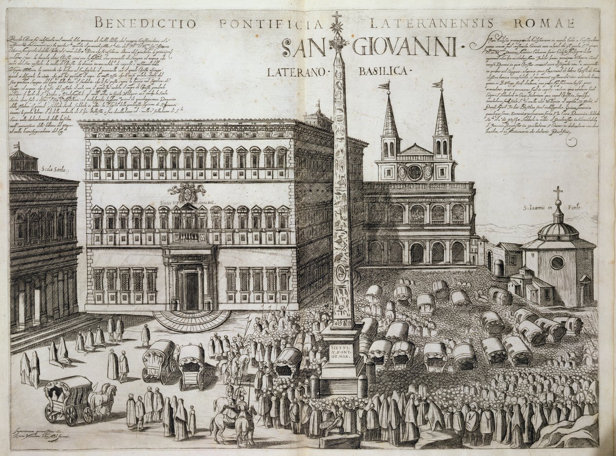 Dedicación del Obelisco frente a la Basílica de San Giovanni Laterano, Roma en 1588, 1600 de Nicolaus van Aelst
