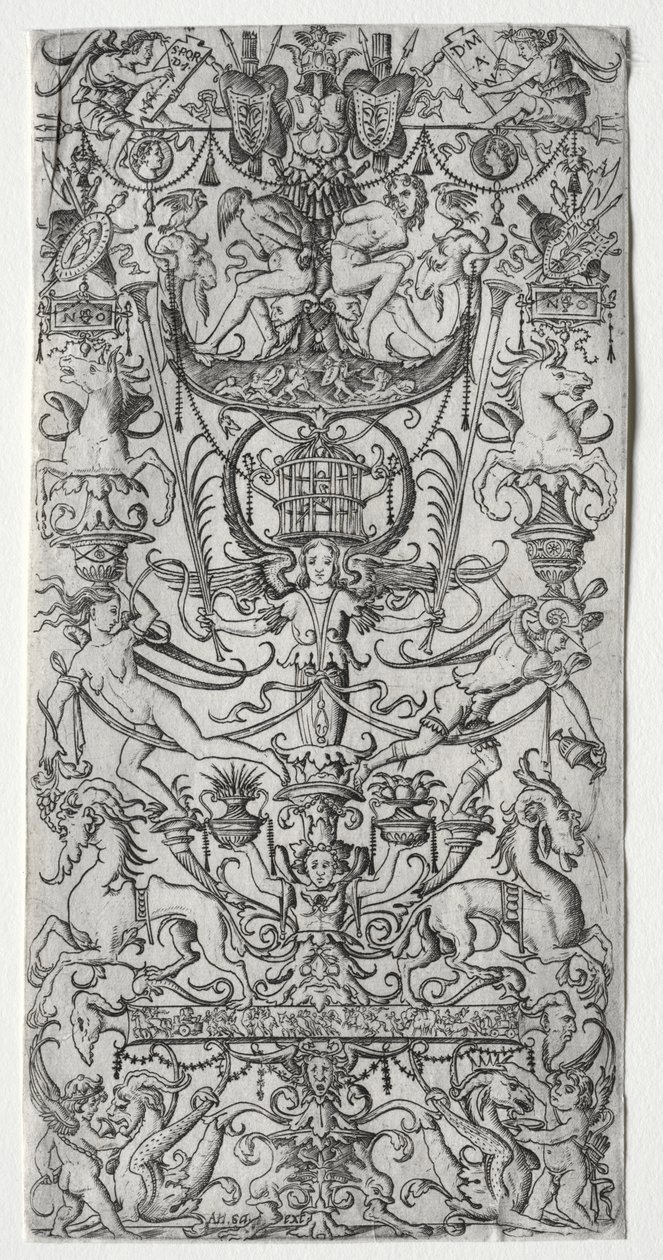 Panel de ornamento con una jaula de pájaros de Nicoletto da Modena