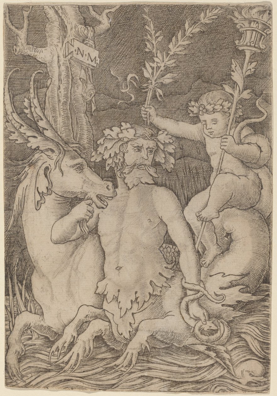 Tritón llevando a un niño de Nicoletto da Modena