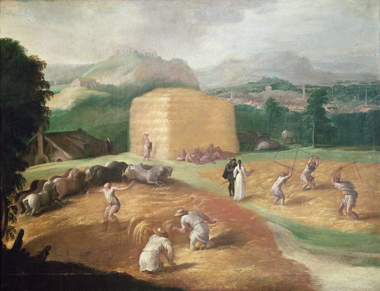 Paisaje con trilladores de maíz de Nicolo dell Abate