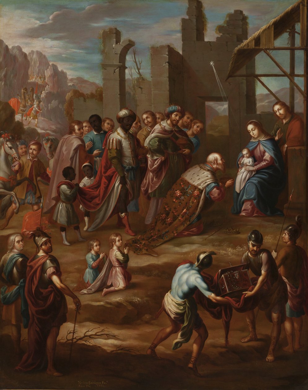 La adoración de los reyes con el virrey Pedro de Castro y Figueroa, duque de La Conquista, 1741 de Nicolás Enríquez