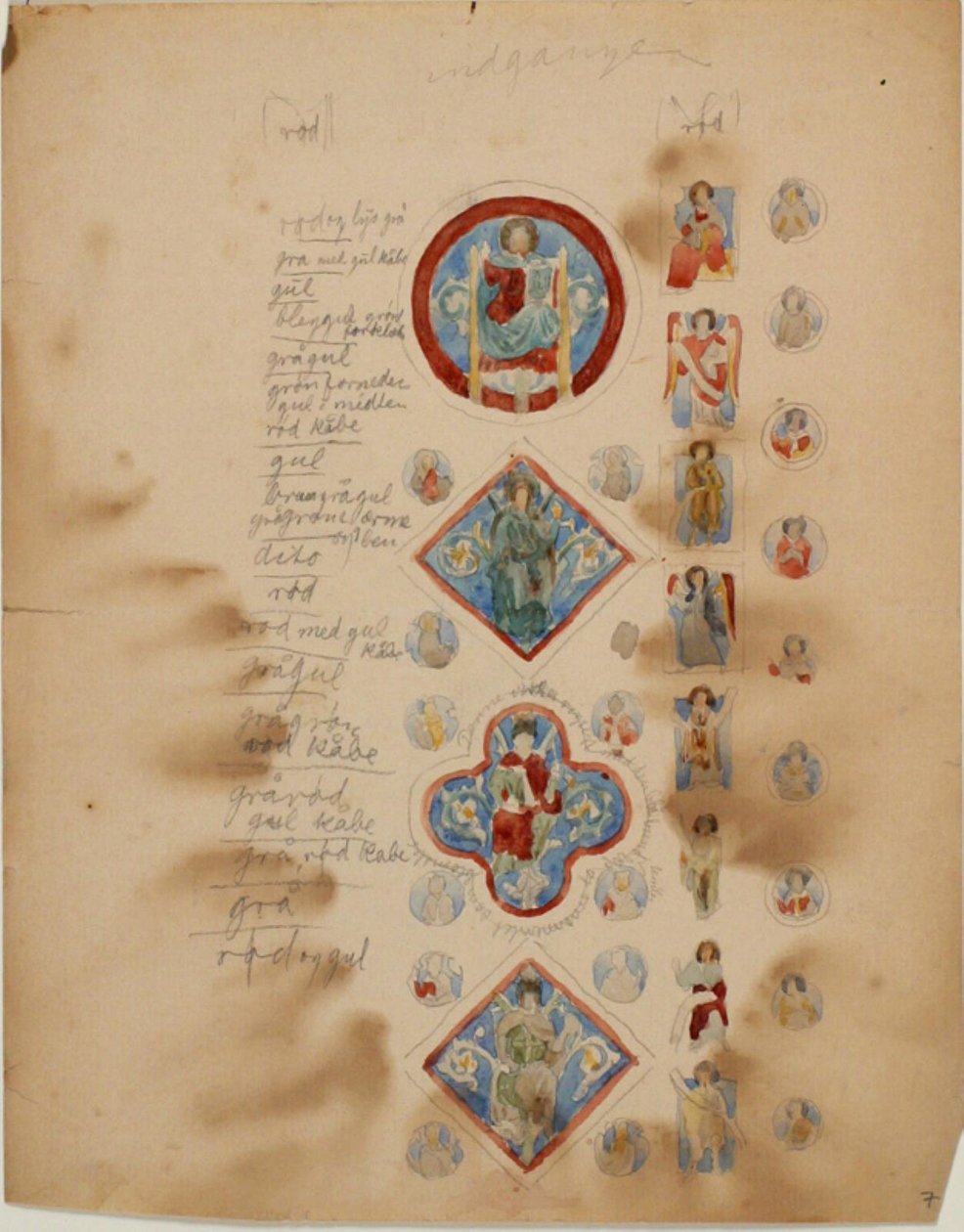 Copias de mosaicos paleocristianos, y notas sobre los colores de Niels Larsen Stevns