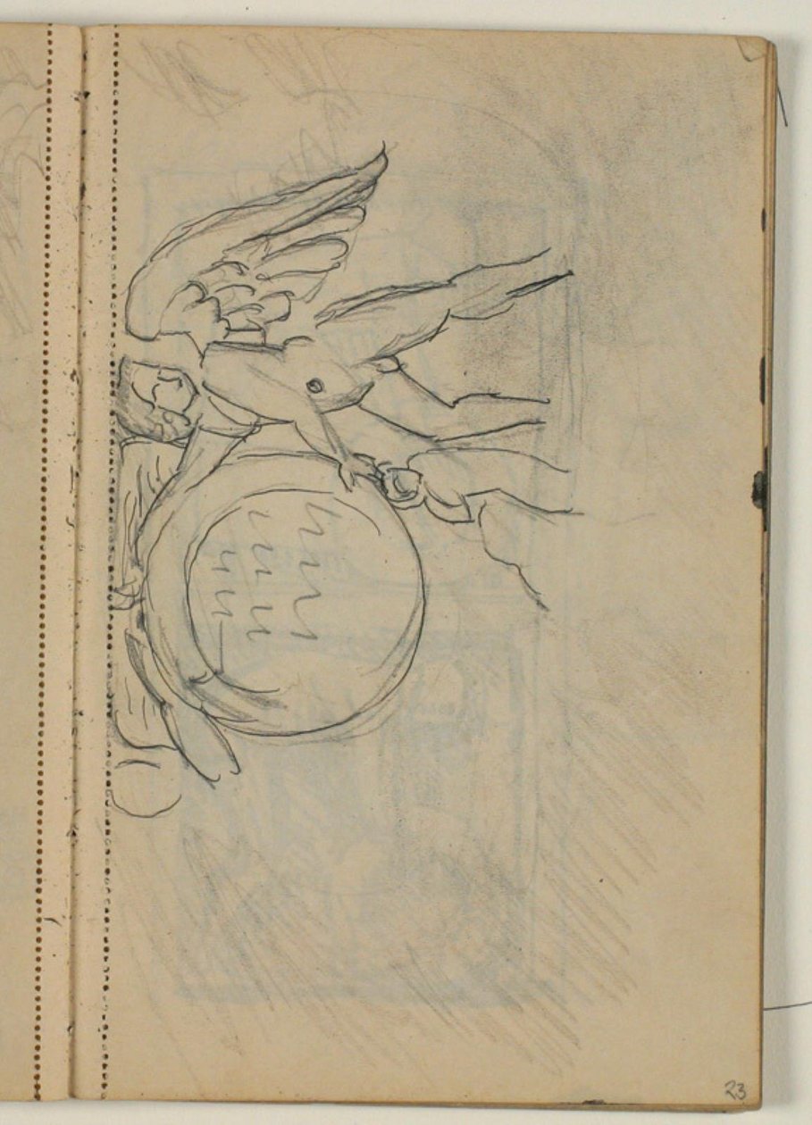 Estudio de ángel con medallón, probablemente después de un modelo de Niels Larsen Stevns