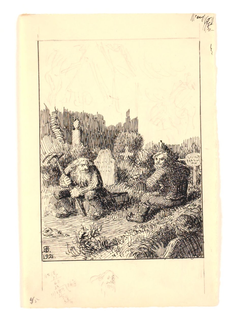 Ilustración para "El guardián de la playa y el espectro de la iglesia" de Niels Skovgaard