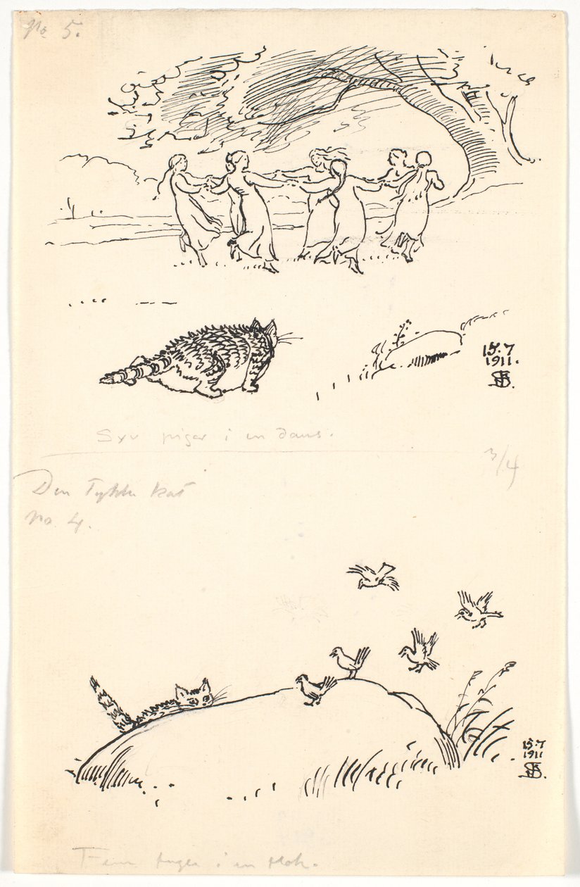 Dos bocetos para "El gato gordo" de Niels Skovgaard