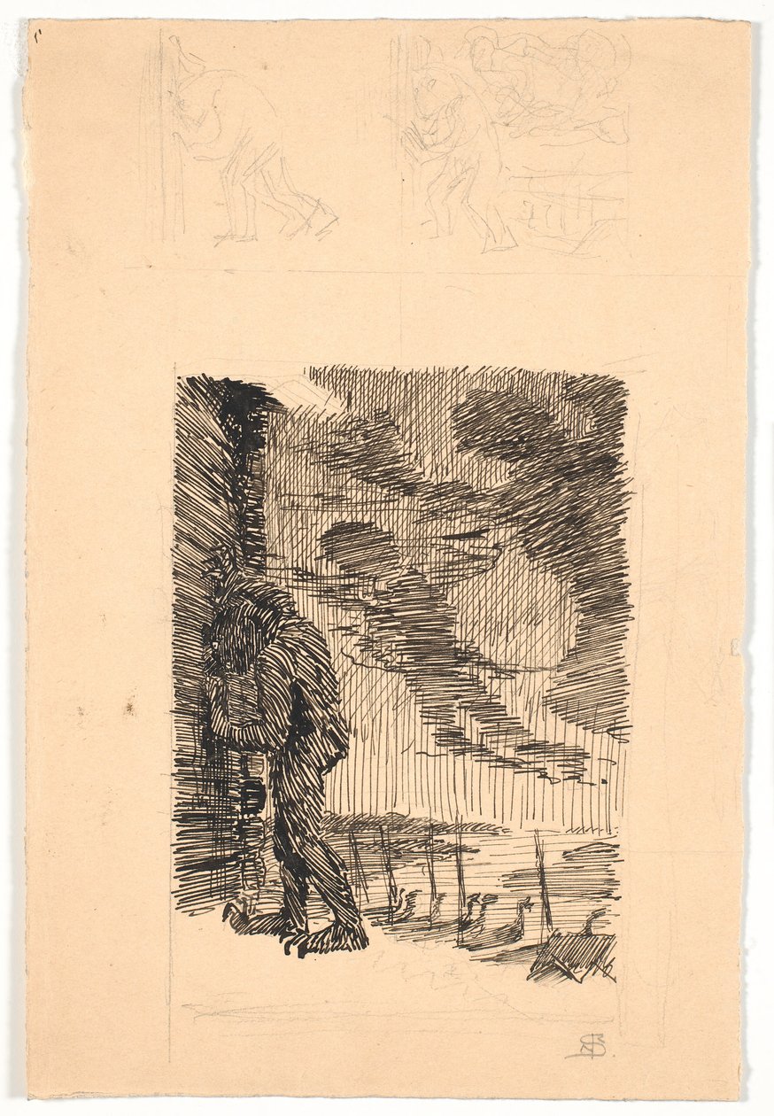 El troll Grendel espiando a través de la ventana en Hjorthal de Niels Skovgaard