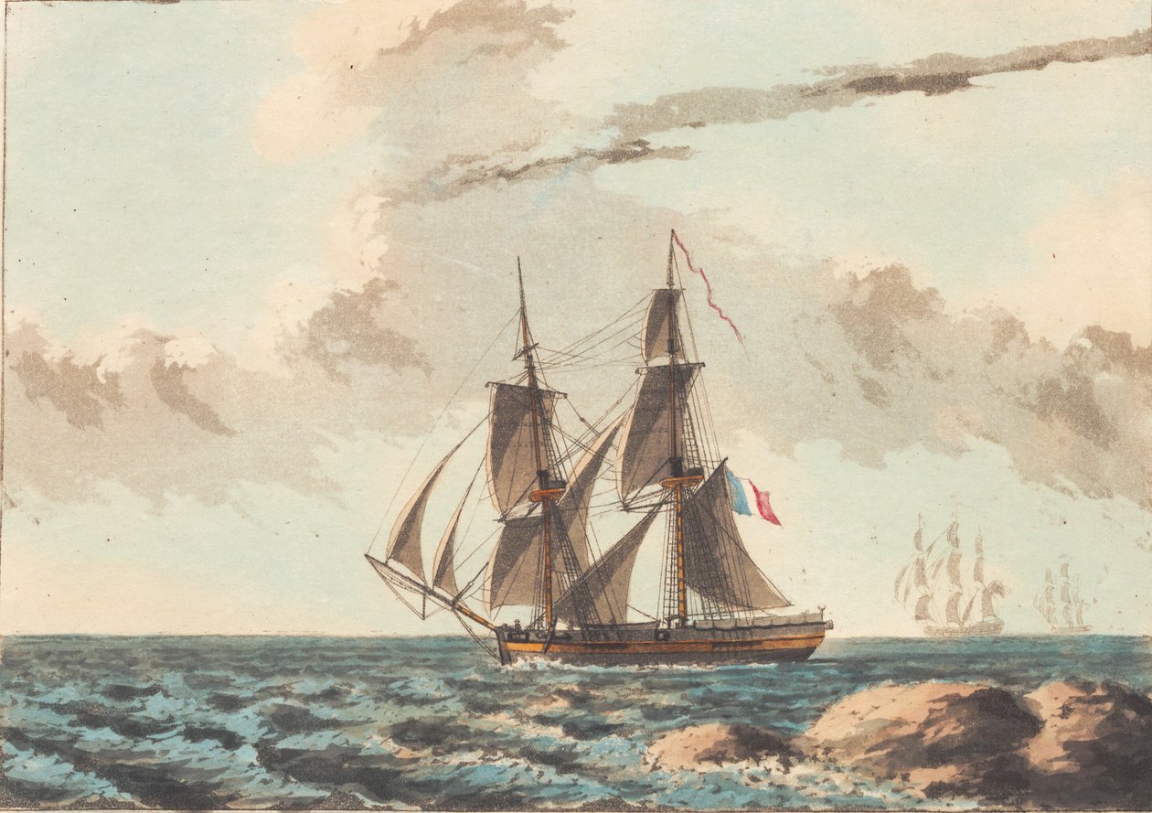 Un bergantín cañonero francés cruzando cerca del agua de Niels Truslew