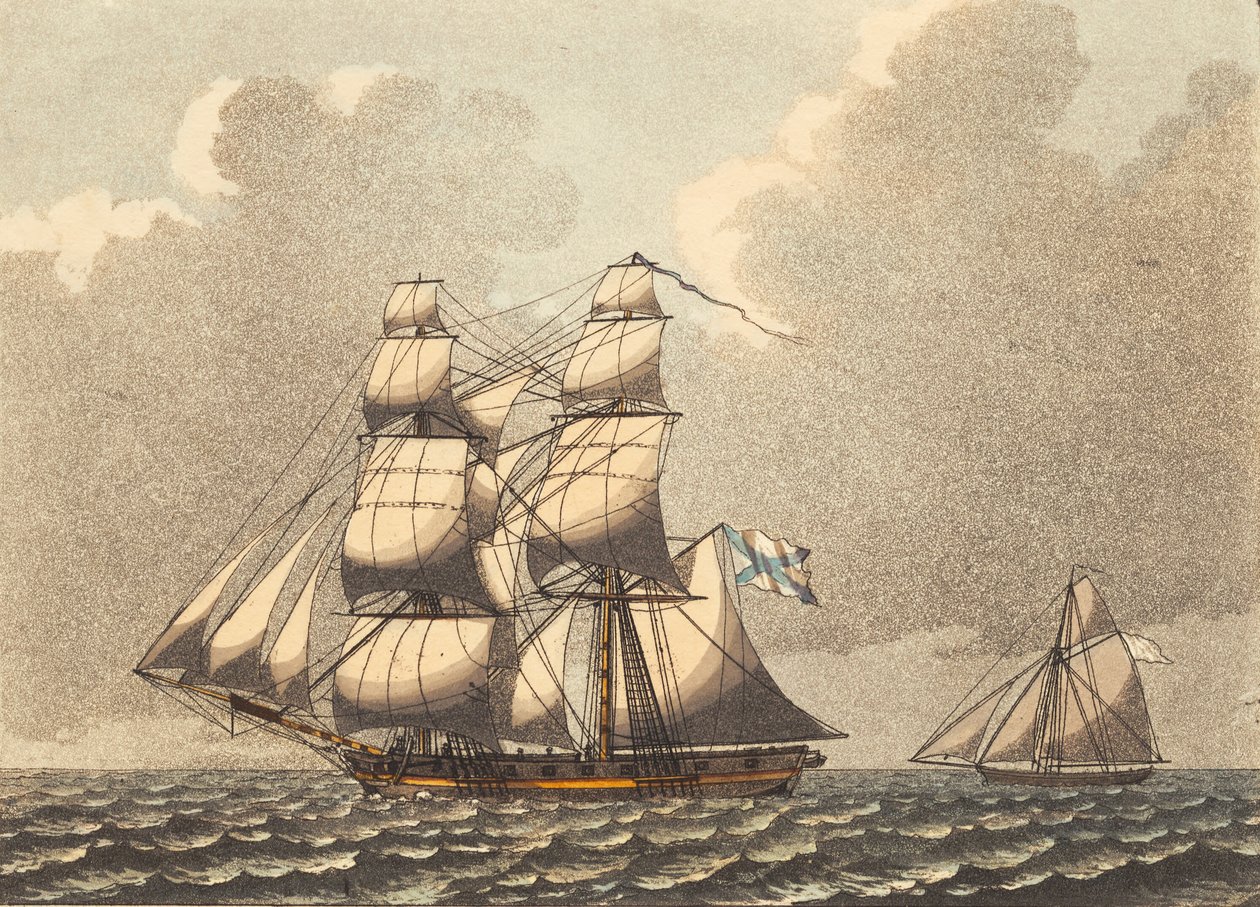 Un bergantín de guerra ruso con viento lateral de Niels Truslew