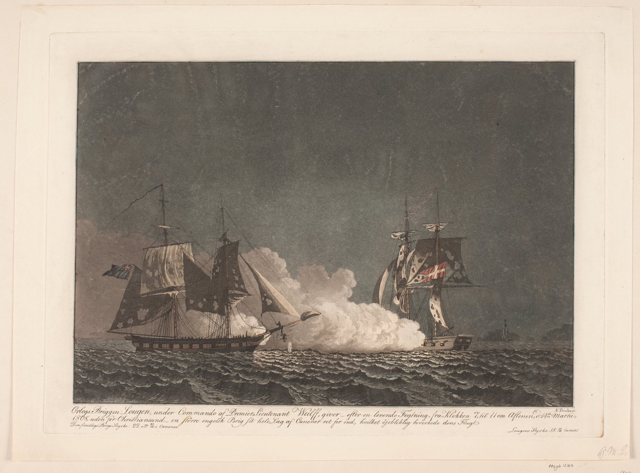 La batalla entre la goleta Lougen y una goleta inglesa, 14 de marzo de 1808 de Niels Truslew