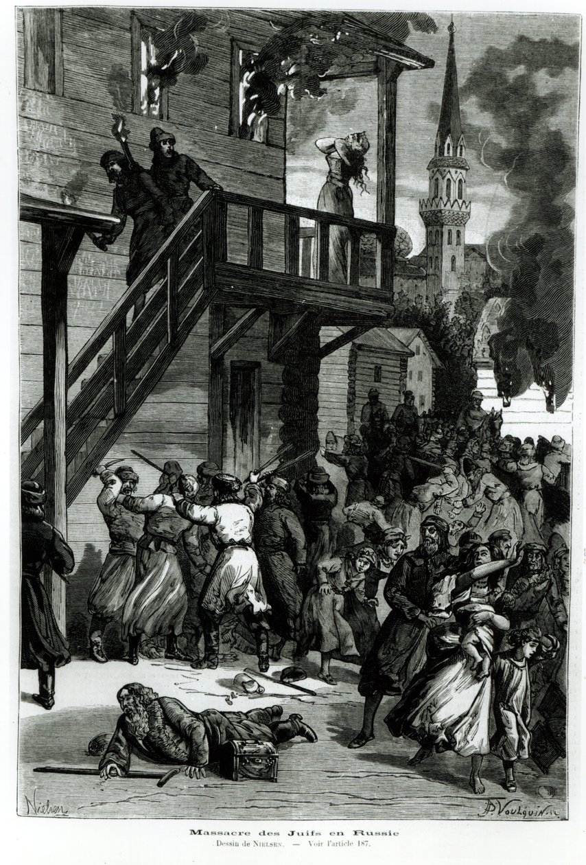 Matanza de los judíos en Rusia, grabado por Gustave Voulquin (fl.1880-90) de Le Journal Illustré, junio de 1881 de Nielsen
