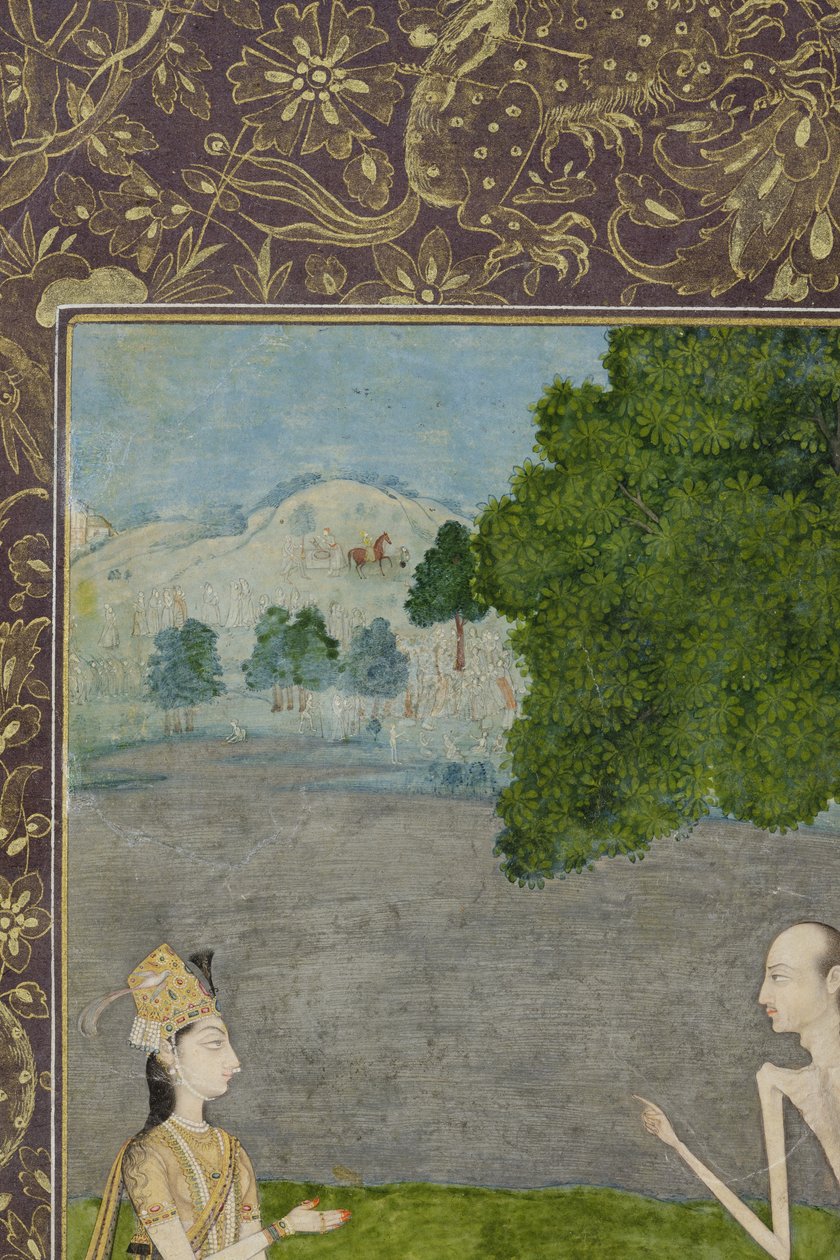 Laila y Majnun conversan bajo un árbol (detalle) de Nihal Chand