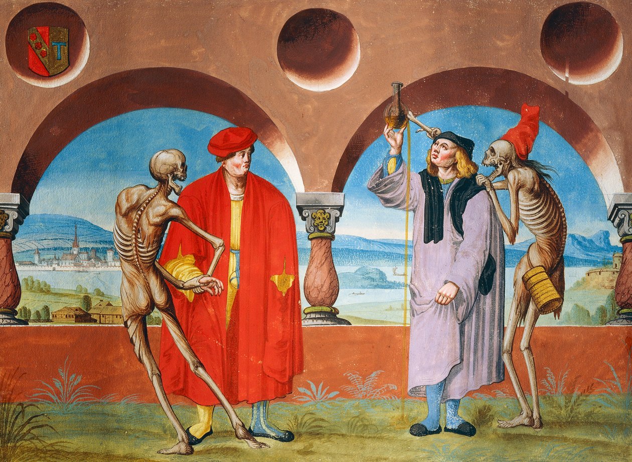 La Muerte, el Abogado y el Doctor del ciclo La Danza de la Muerte por Albrecht Kauw de Niklaus Manuel