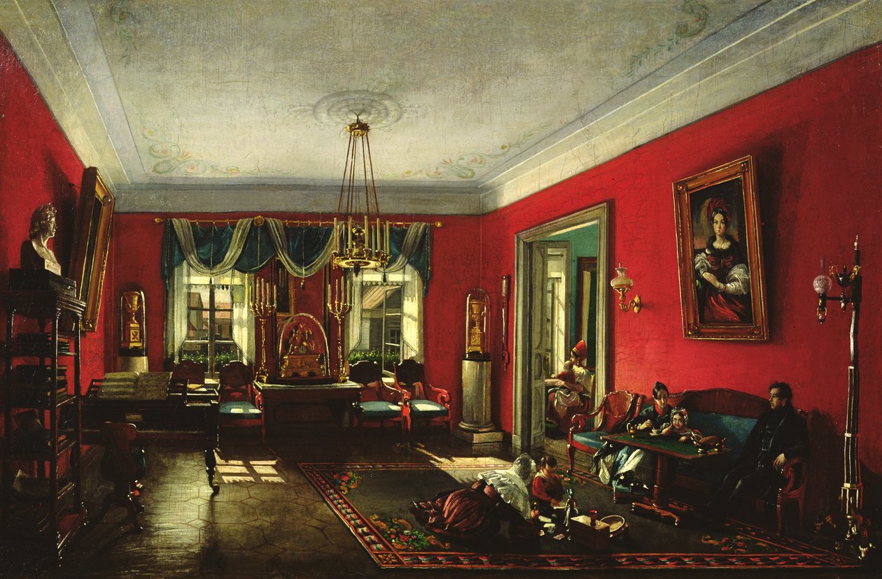 La familia Nashchokin en la sala de dibujo de Nikolai Ivanov Podklutchnikov