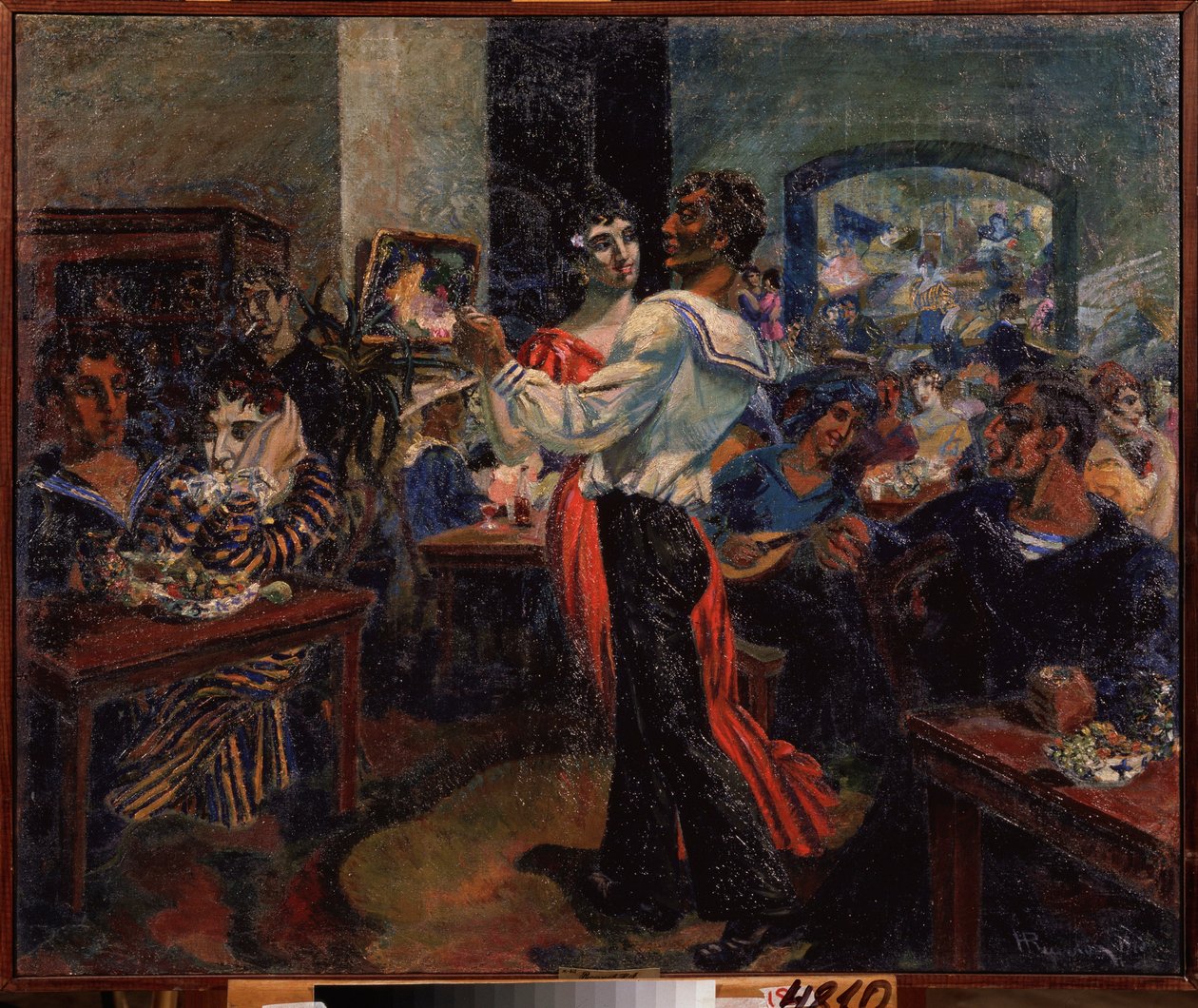 Un bar de marineros. Pintura de Nikolai Afanasyevich Rusakov (1888-1941), óleo sobre lienzo de Nikolai Afanasyevich Rusakov