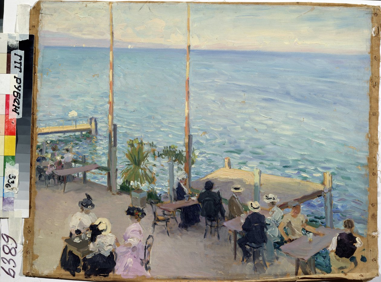 Lago de Ginebra, Ginebra (Suiza), café. (El lago de Ginebra. Café). Pintor de Nikolai Alexandrovich Klodt (1865-1918), óleo sobre lienzo de Nikolai Alexandrovich Klodt