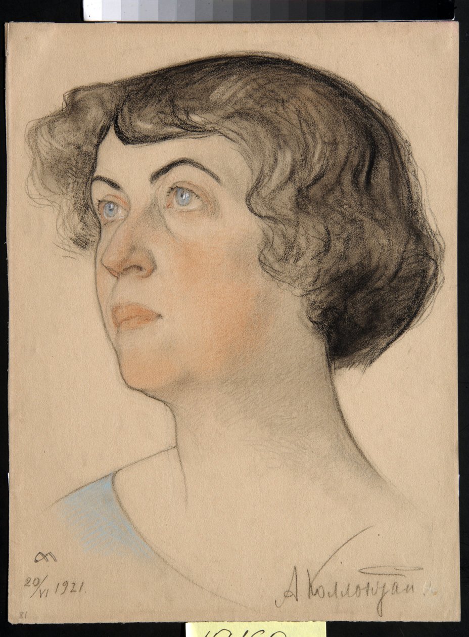 Retrato de Alexandra Mikhailovna Kollontai (1872-1952), política comunista y soviética rusa (Alexandra M. Kollontai) - Dibujo de Nikolai Andreevich Andreev (1873-1932) tiza roja y tiza sobre papel (32,2x24,3 cm) de Nikolai Andreevich Andreev