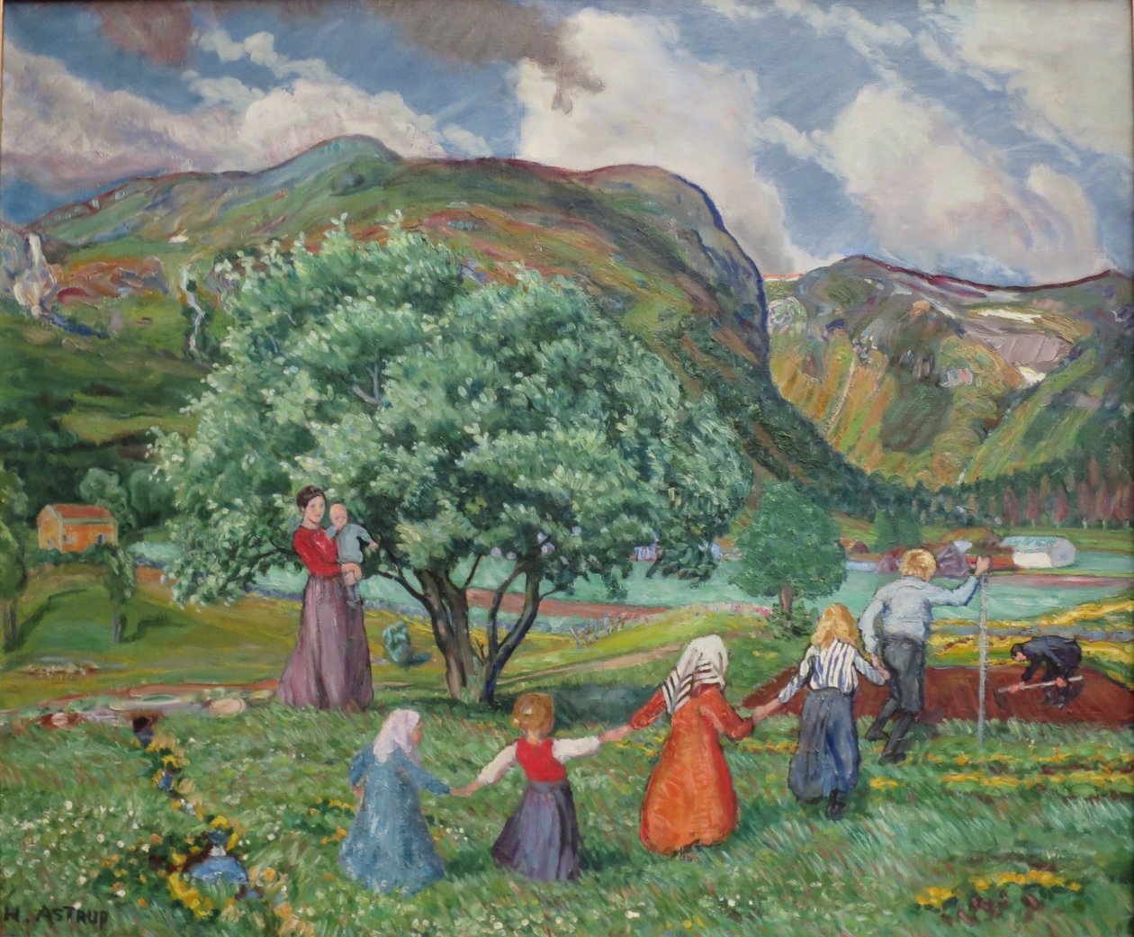 Nynorsk noruego:  Viento de verano y niños jugando
Noruego Bokmål:  Viento de verano y niños jugando de Nikolai Astrup