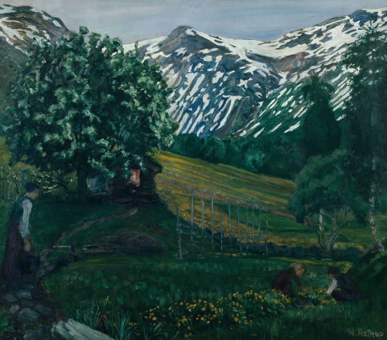 Noche de primavera smieheggen, c.1918 de Nikolai Astrup