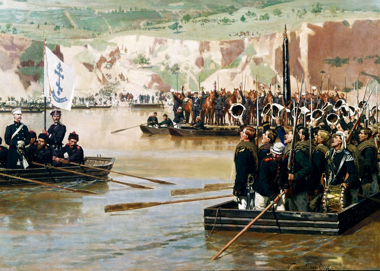 Las rusas cruzando el Danubio en Svishtov en junio de 1877 de Nikolai Dmitrievich Dmitriev Orenburgsky