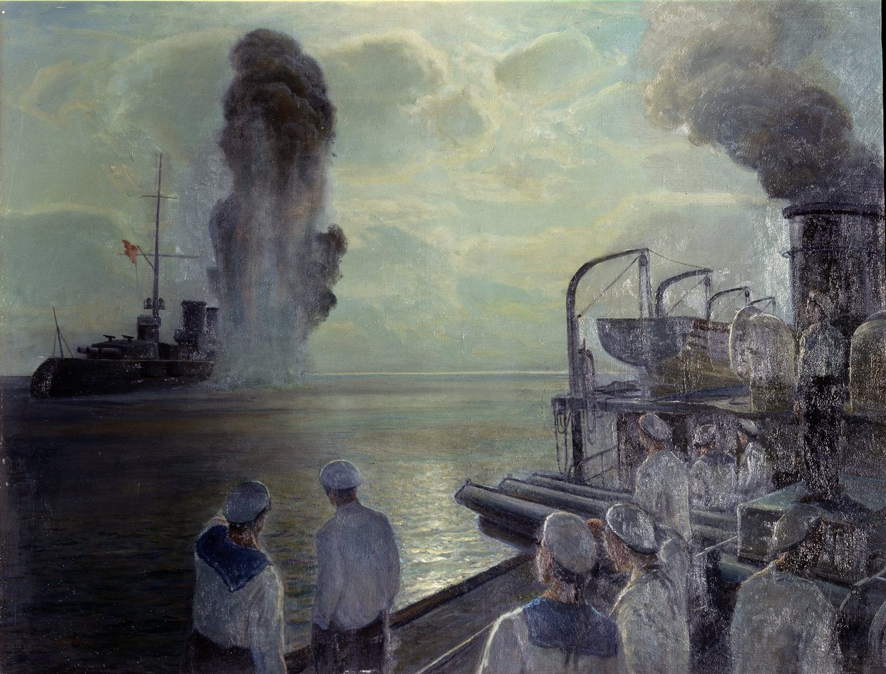 Revolución rusa de 1917: El autohundimiento de la Flota del Mar Negro el 18 de junio de 1918. Pintura de Nikolai Eviampievich Bublikov (1871-1942), óleo sobre lienzo de Nikolai Evlampievich Bublikov