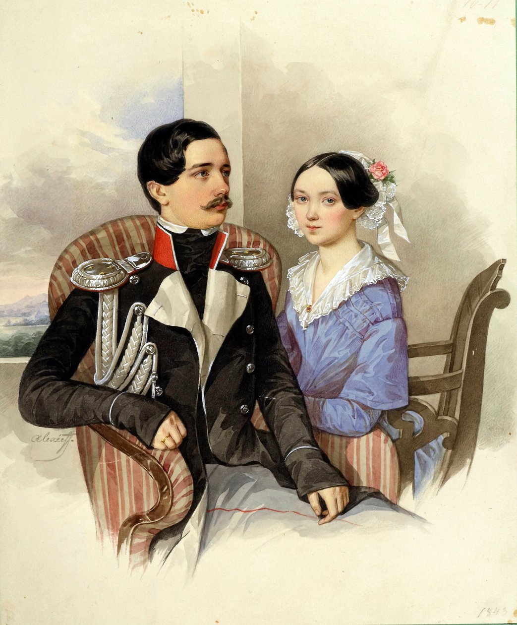 Retrato del Conde Jakov Karlovich Sievers (1818-1865) y la Condesa Vera Mikhaylovna (1818-1865) - Obra de N M Alexeyev (1800-1850) de Nikolai Mikhailovich Alexeyev