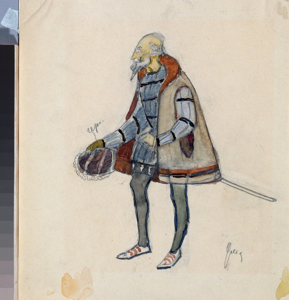 Costume preparatoire, le baron avare, pour la piece de theatre "Le chevalier avare" de Alexandre Pouchkine (1799-1837) (Diseño de vestuario para la obra de teatro El Caballero Avaro de A Pushkin) - Oeuvre de Nikolai Pavlovich Ulyanov (Oulianov) (1875-1949) de Nikolai Pavlovich Ulyanov