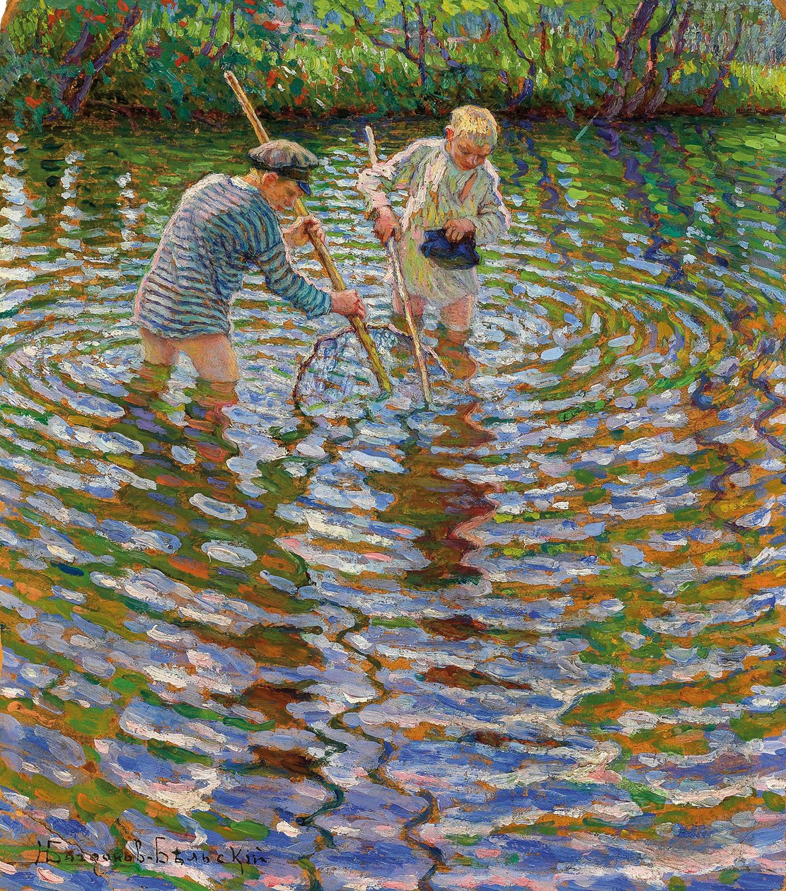 Jóvenes pescando cangrejos de río de Nikolai Petrovich Bogdanov Belsky