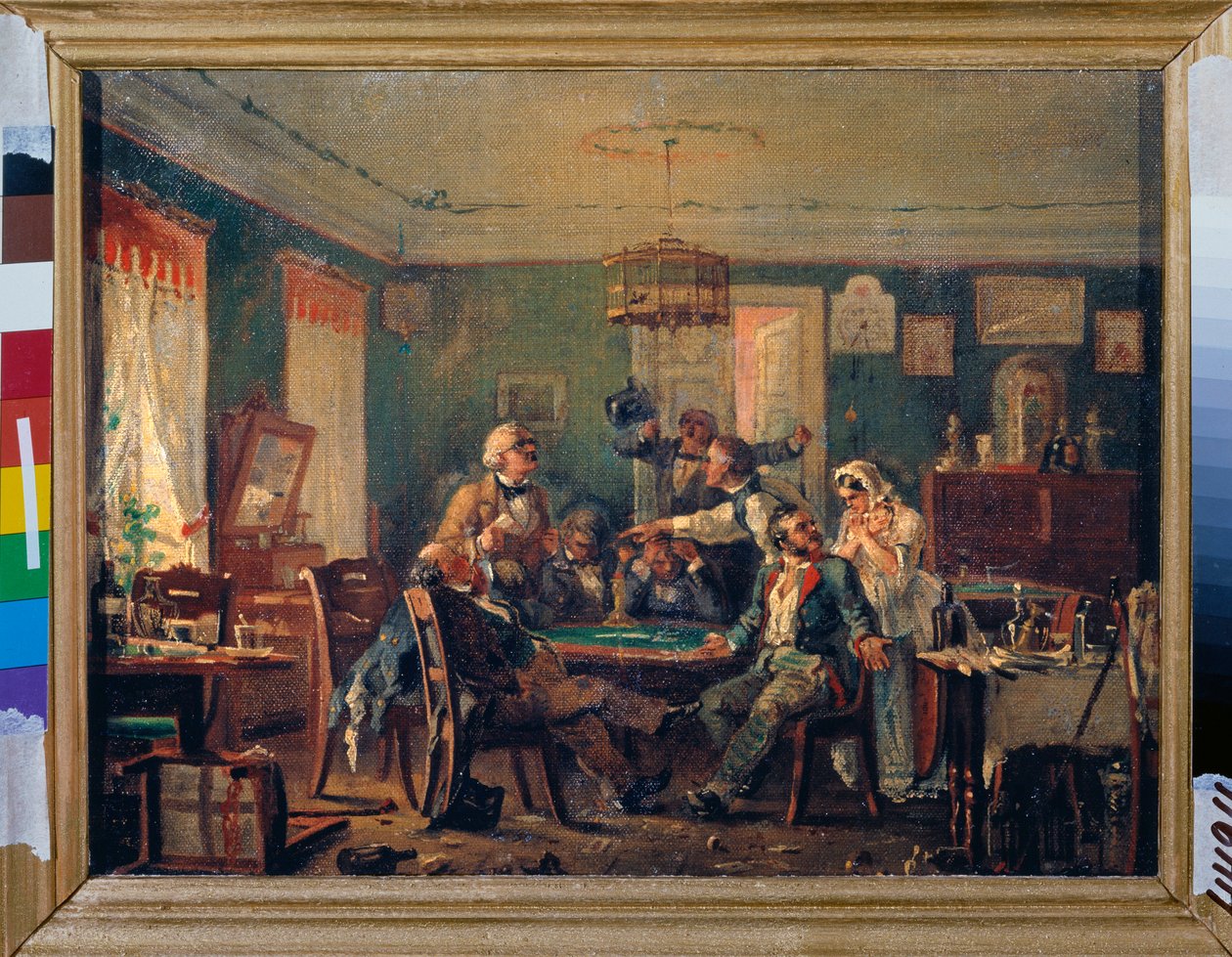 Jeu de cartes - Juego de cartas - Pintura de Nikolai Petrovich Petrov (1834-1876), óleo sobre lienzo, hacia 1850 - Arte ruso siglo XIX - Museo Estatal Ruso, San Petersburgo de Nikolai Petrovich Petrov