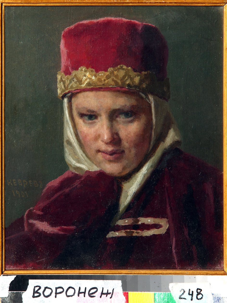 Boyar Woman (boiard, boiar) (Esposa de Boyar). Vistiendo ropa tradicional de la antigua Rusia, en el Gran Ducado de Moscú. Pintura de Nikolai Vasilyevich Nevrev (1830-1904), óleo sobre lienzo de Nikolai Vasilievich Nevrev