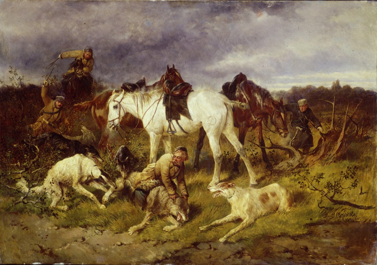 En la caza, años 1870 de Nikolai Yegorovich Sverchkov