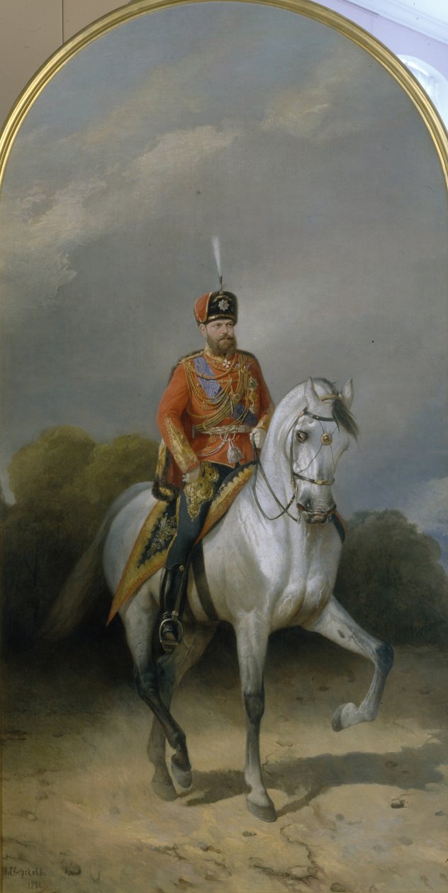 Retrato del Emperador Alejandro III 1845-1894 en el uniforme del regimiento de Húsares de la Guardia Leib, 1881 de Nikolai Yegorovich Sverchkov