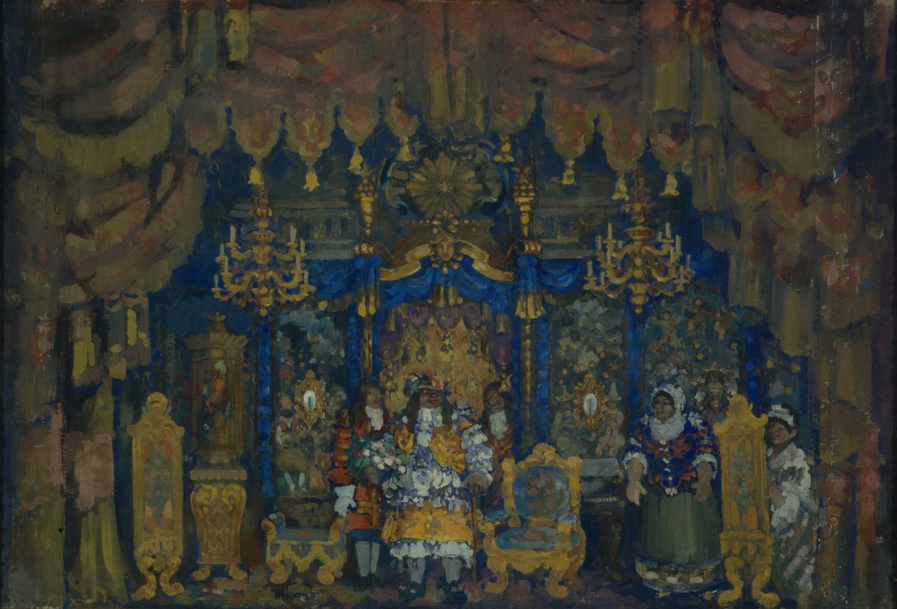 Habitación de Jourdain. Diseño de escenario para la obra de teatro Un Burgués como Noble por J.-B. Molière, 1911 de Nikolaj Nikolaevic Sapunov