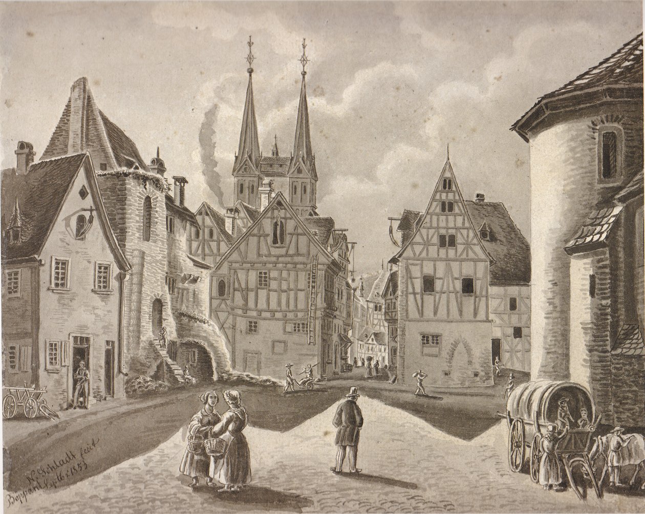 La plaza del castillo frente al castillo electoral de Boppard alrededor de 1853 de Nikolaus Schlad