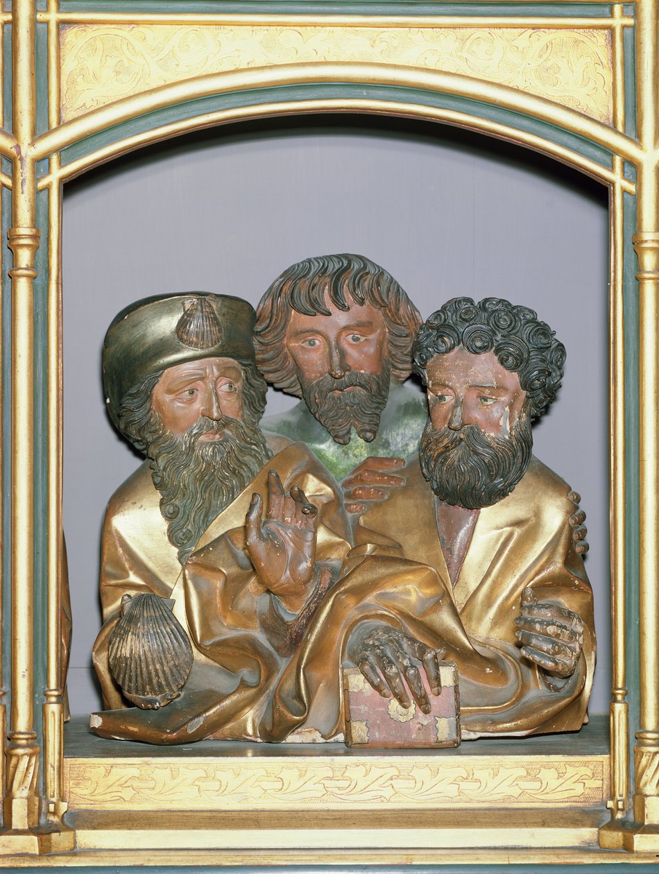 Tallados en madera de Santiago el Mayor, San Simón y San Tadeo, del predela del Retablo de Isenheim, c.1490 de Nikolaus Hagenauer