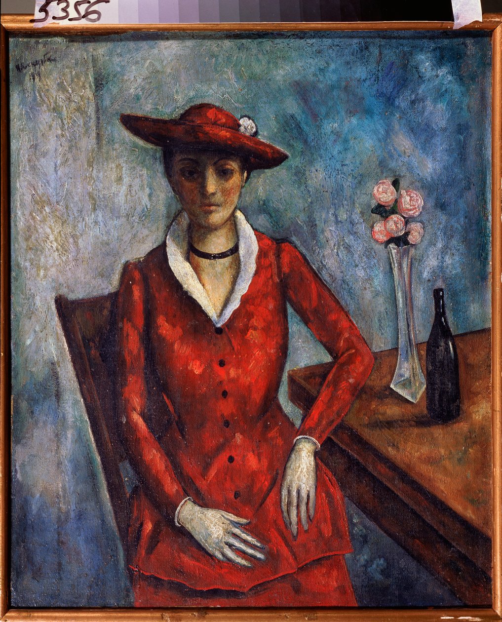 Una mujer de rojo - Pintura de Nikolai Vladimirovich Sinezubov (Nicolas Sinezouboff) (1891-1956), óleo sobre lienzo de Nikolay Vladimirovic Sinezubov