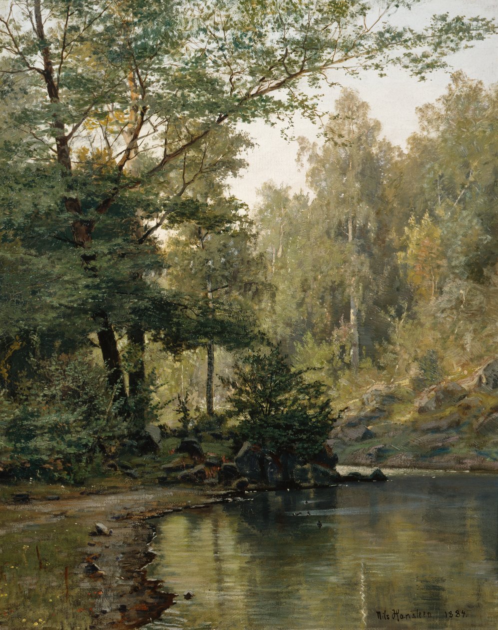 Lago del bosque (pintura al óleo) de Nils Hansteen
