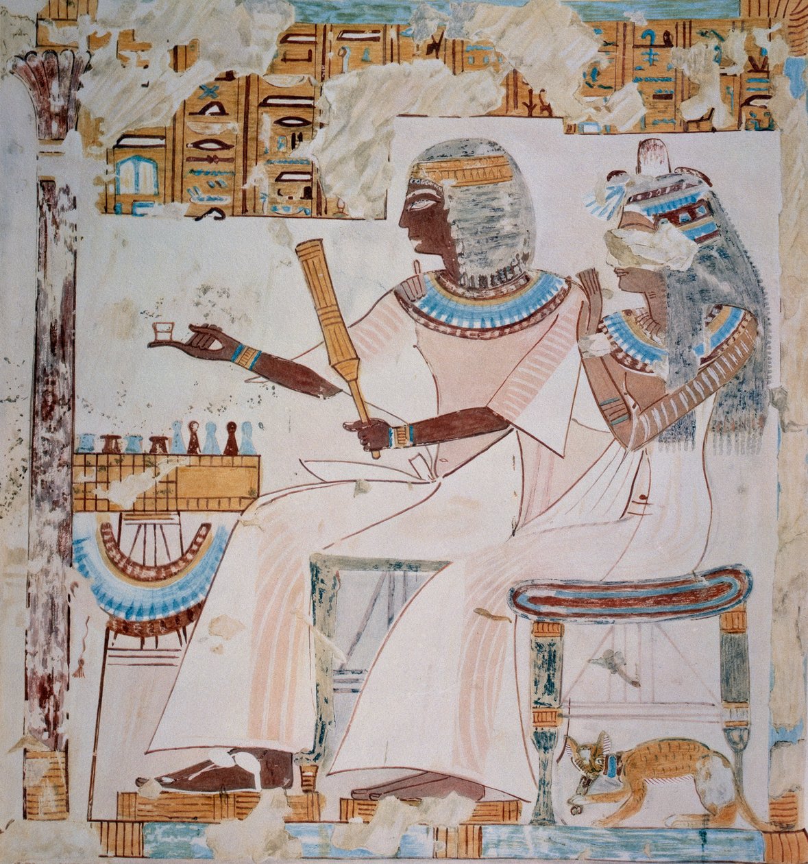 Neferrompet y su esposa jugando al ajedrez, copia de un fresco de la tumba de Neferrompet, Tebas, que data del reinado de Ramsés II, lámina de Ancient Egyptian Paintings, por Nina Davies. de Nina de Garis Davies