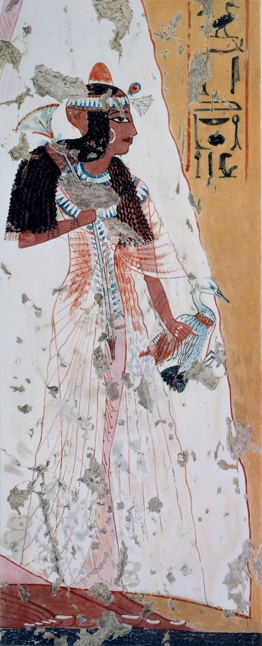 Mujer joven con pato, copia de un fresco de la tumba de Ipouy, Tebas, que data del reinado de Ramsés II, lámina de Ancient Egyptian Paintings, por Nina Davies. de Nina de Garis Davies