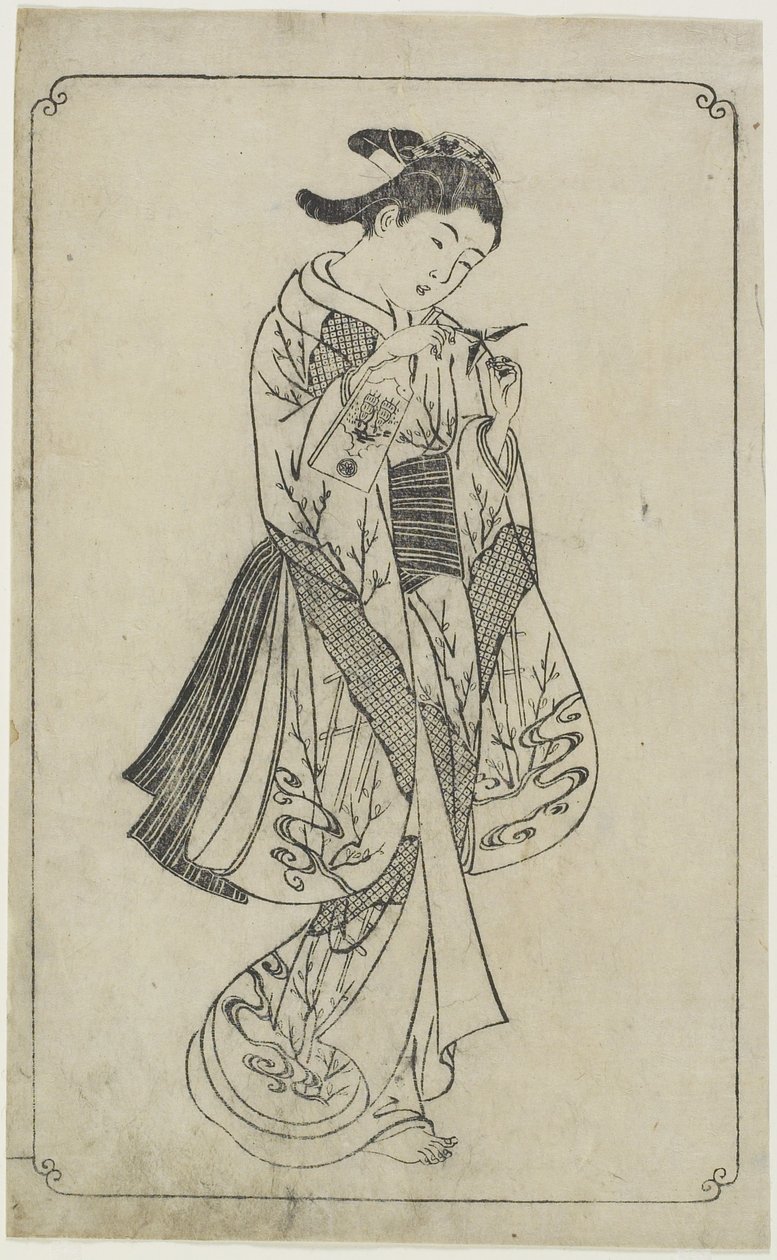 Cortesana sosteniendo una raqueta, 1739 de Nishikawa Sukenobu
