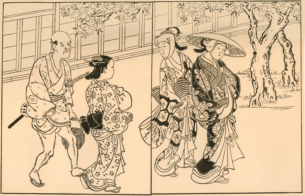 Tres mujeres y un sirviente masculino, 1730, 1924 de Nishikawa Sukenobu