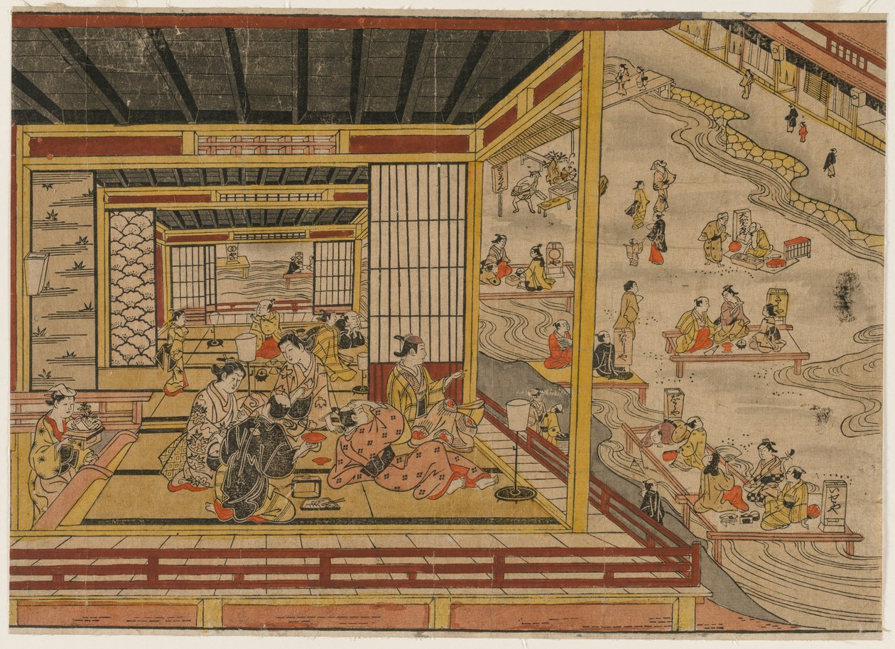 Casa de té junto al río Kamo en Kioto, 1740s de Nishimura Shigenaga
